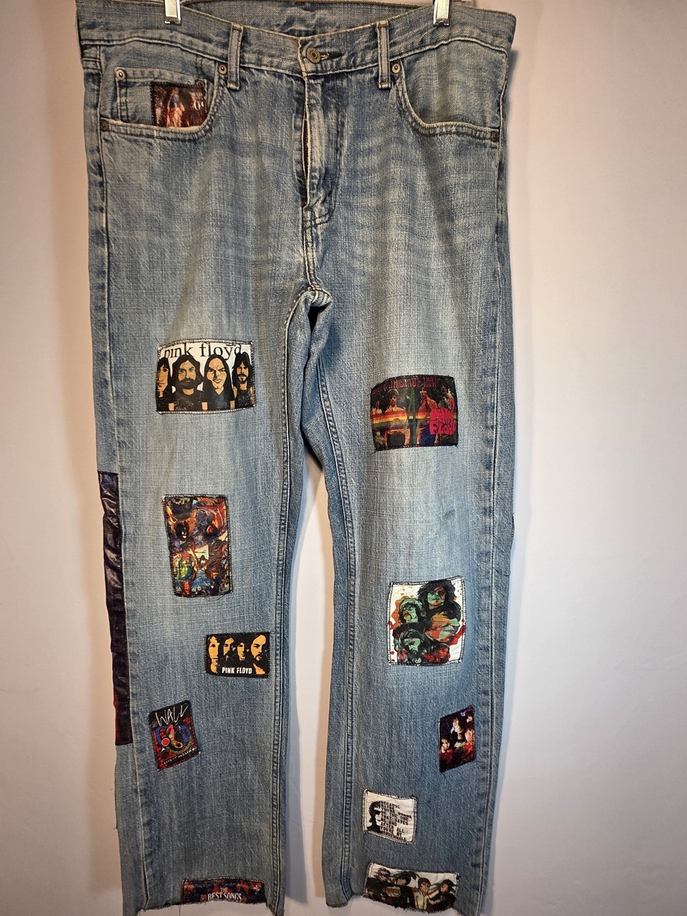 Custom Levis 559 Pink Floyd Patchwork Rock Band Art Denim Unique 1 Of A Kind